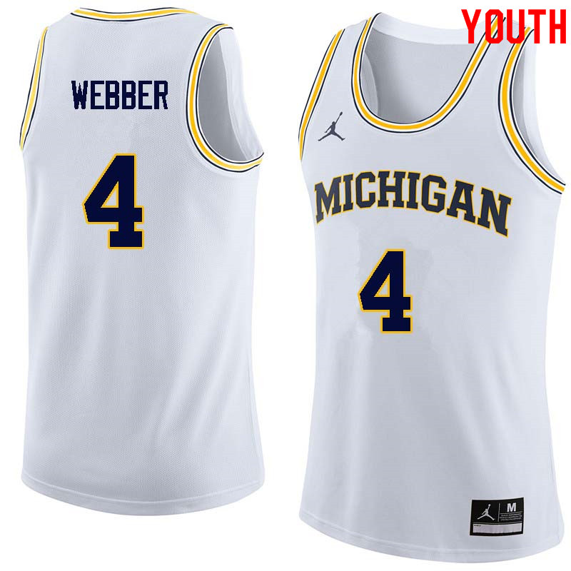 Youth #4 Chris Webber Michigan Wolverines College Basketball Jerseys Sale-White - Click Image to Close